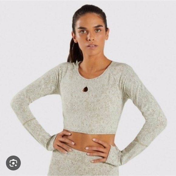 Gymshark khaki Marl Set  Long Sleeve Crop Top and capri pants XS - Picture 1 of 9